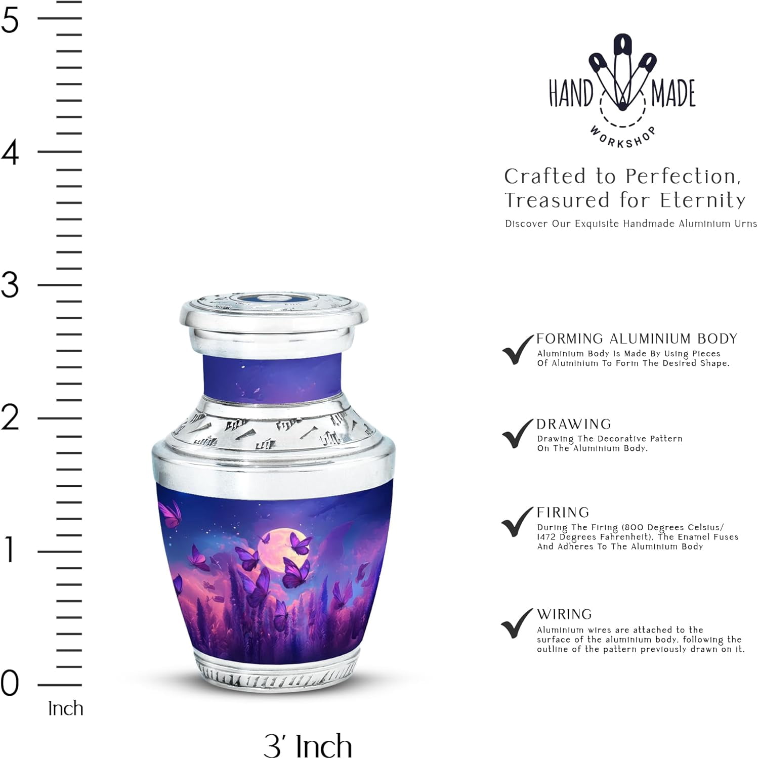 Butterfly Forest Keepsake Urn, Mini Urn for Human Ashes Adult Female, Purple Butterfly Cremation Urn, Keepsake Urns for Human Ashes, (Size, 3 Inch, 1 Pc)