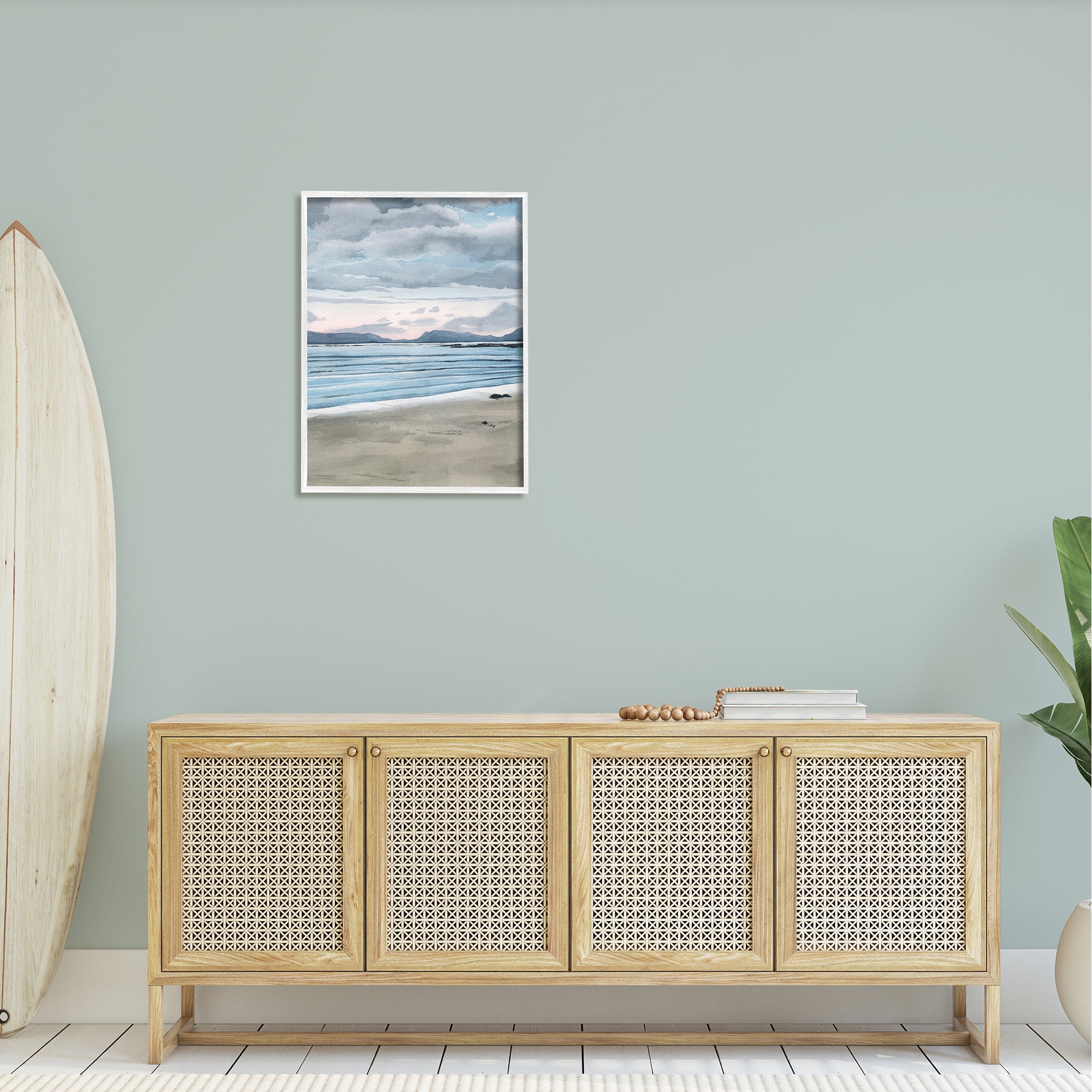 Stupell Cloudy Sunrise Beach Scenery Landscape Painting White Framed Art Print Wall Art