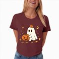 thumbnail image 6 of NOLDARES Halloween Teacher Shirts for Women Cute Ghost with Coffee Shirt Funny Spooky Tee Halloween Party Short Sleeve Tops(Wine,XXXL), 6 of 7