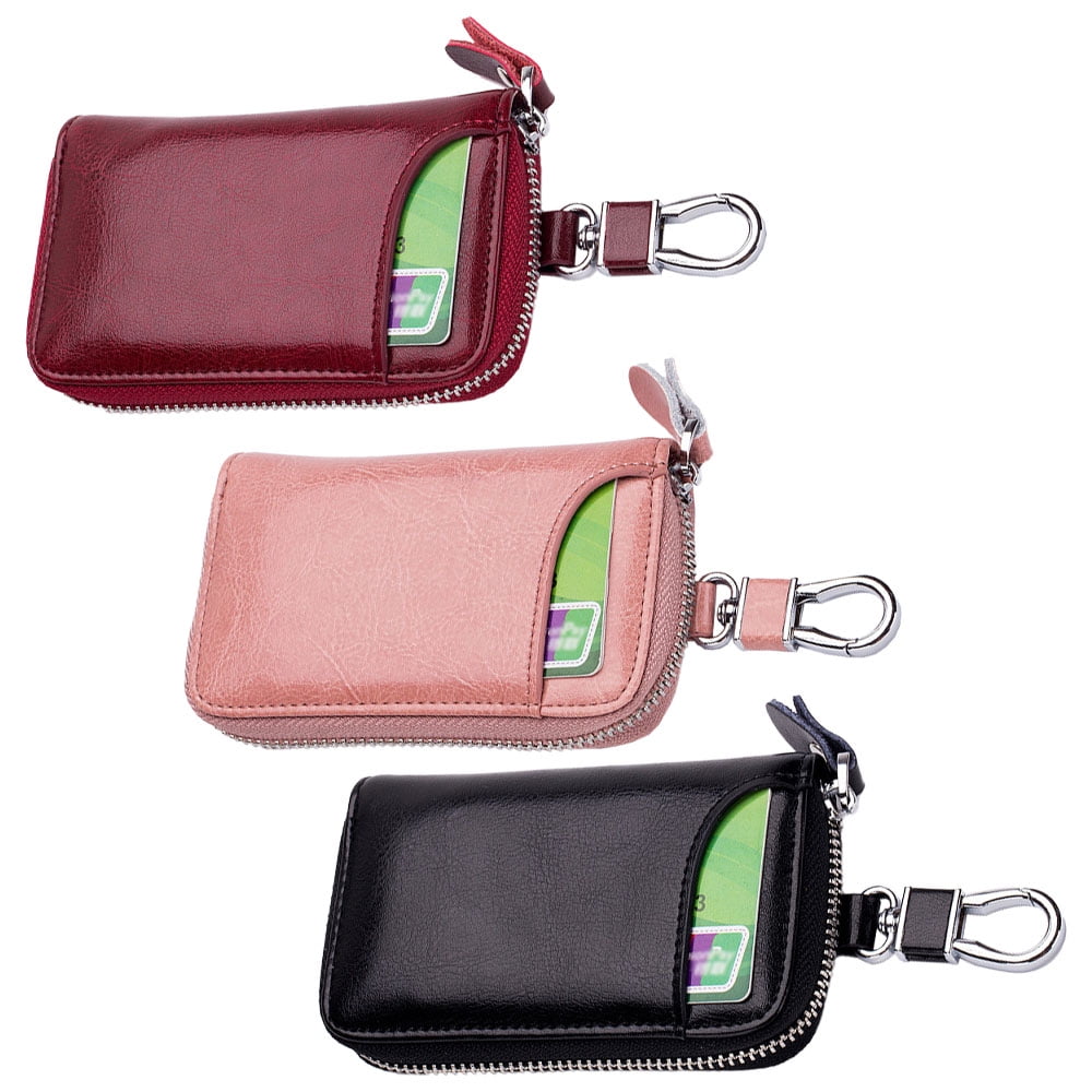 Full grain leather keychain holder bag with 6 keychain hooks, multi
