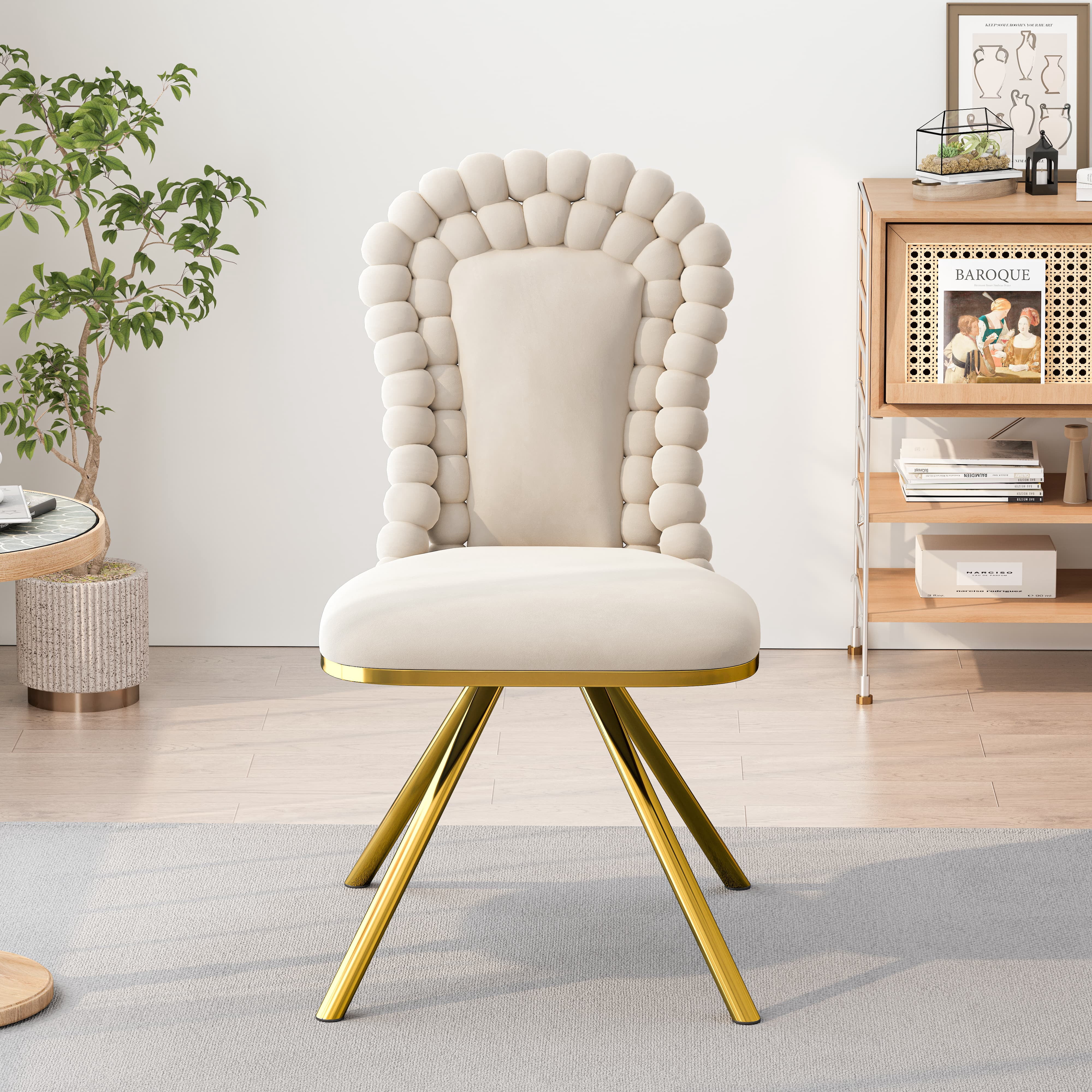 Aukfa Velvet Dining Chairs Set of 2, 360° Swivel Upholstered Accent Chairs for Bedroom/Living Room,Beige