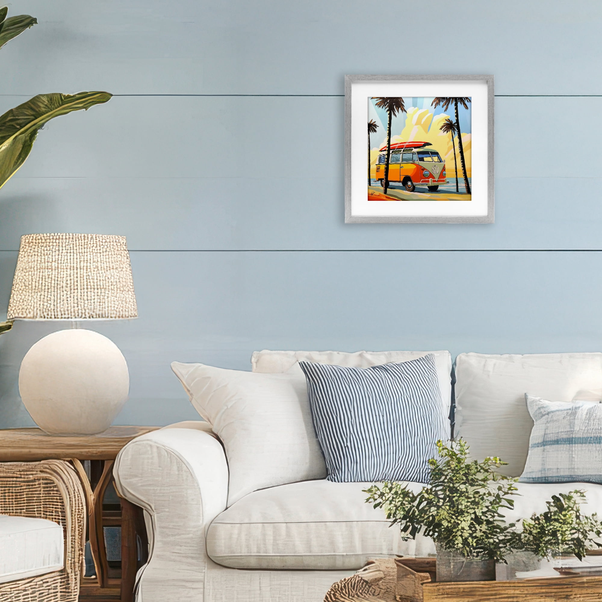 Stupell Industries Road Trip Beach Van Gray Framed Print Under Glass, design by John Jaster