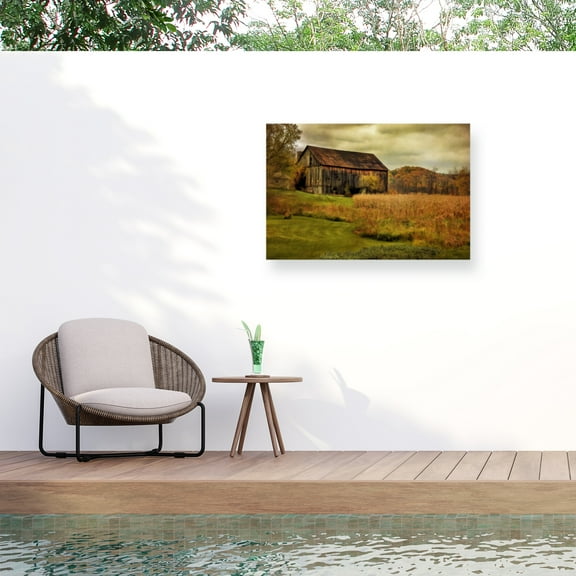 Lois Bryan 'Old Barn on Rainy Day' Outdoor Canvas 12x19