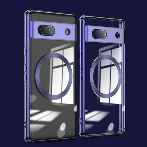 Compatible with Google Pixel 7a Clear Magnetic MagSafe Case Transparent Shockproof Plating Case-Purple