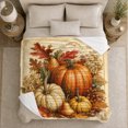 thumbnail image 4 of Pumpkins with Maple Leaves and Berries, Rustic Still Life Style for Fall Lovers, Cozy Parchment Harvest Scene, Flannel Blanket for Living Room and Cabin, Thanksgiving Gift and Harvest Home Decor, 4 of 7