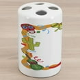 thumbnail image 1 of Fiesta Ceramic Toothbrush Holder, Cartoon Drawing Style Mexican Pinata Taco Chili Pepper Sugar Skull Pattern Guitar, Decorative Versatile Countertop for Bathroom, 4.5" X 2.7", Multicolor, 1 of 4