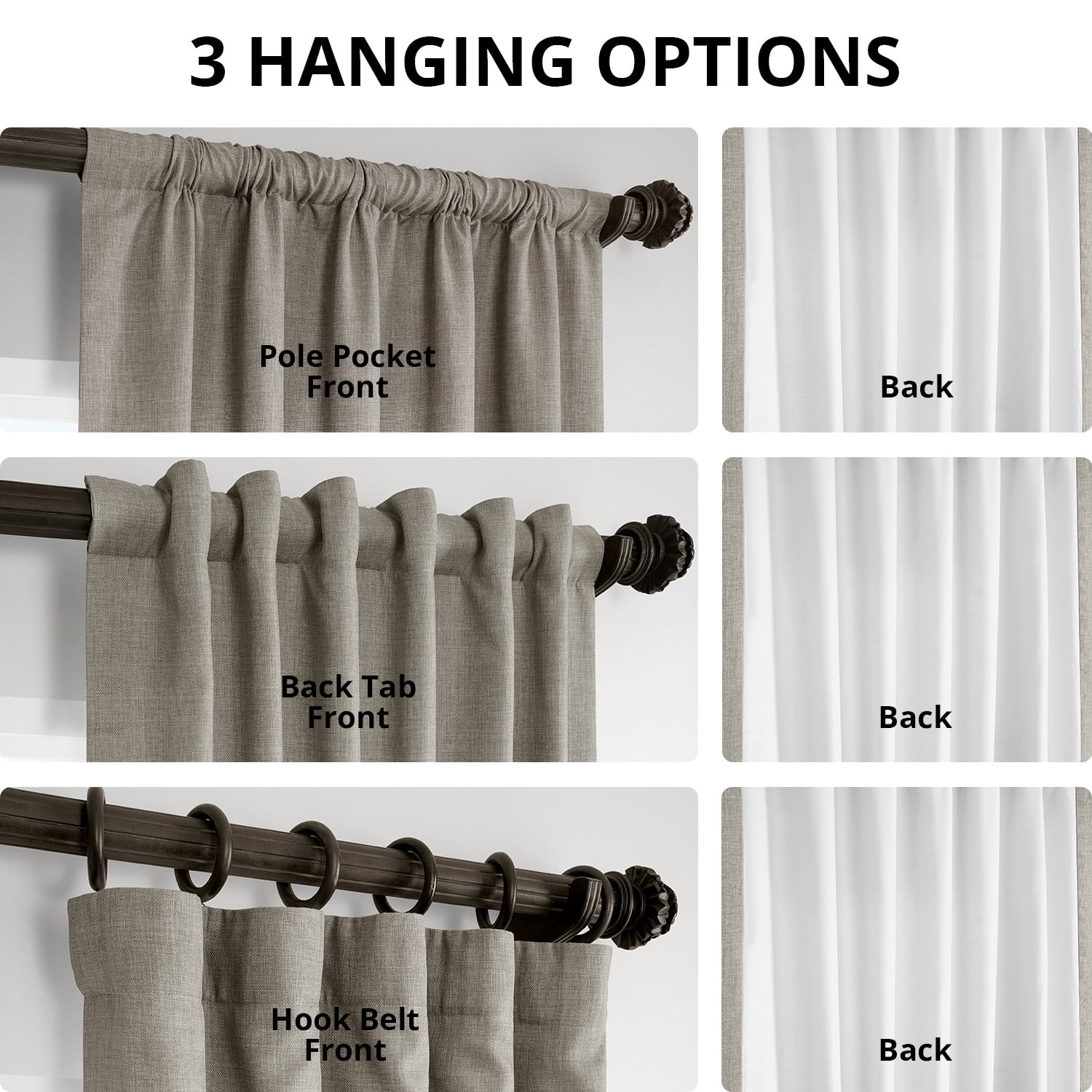 Half Price Drapes Fossil Grey Italian Faux Linen Room Darkening Curtains (1 Panel), 50W X 108L