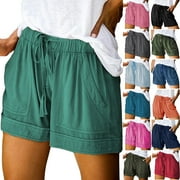 BVOFAR Women's Summer Shorts Plus Size Casual Drawstring Lounge Shorts Elastic Waisted Shorts Beach Vacation Shorts Light Blue S