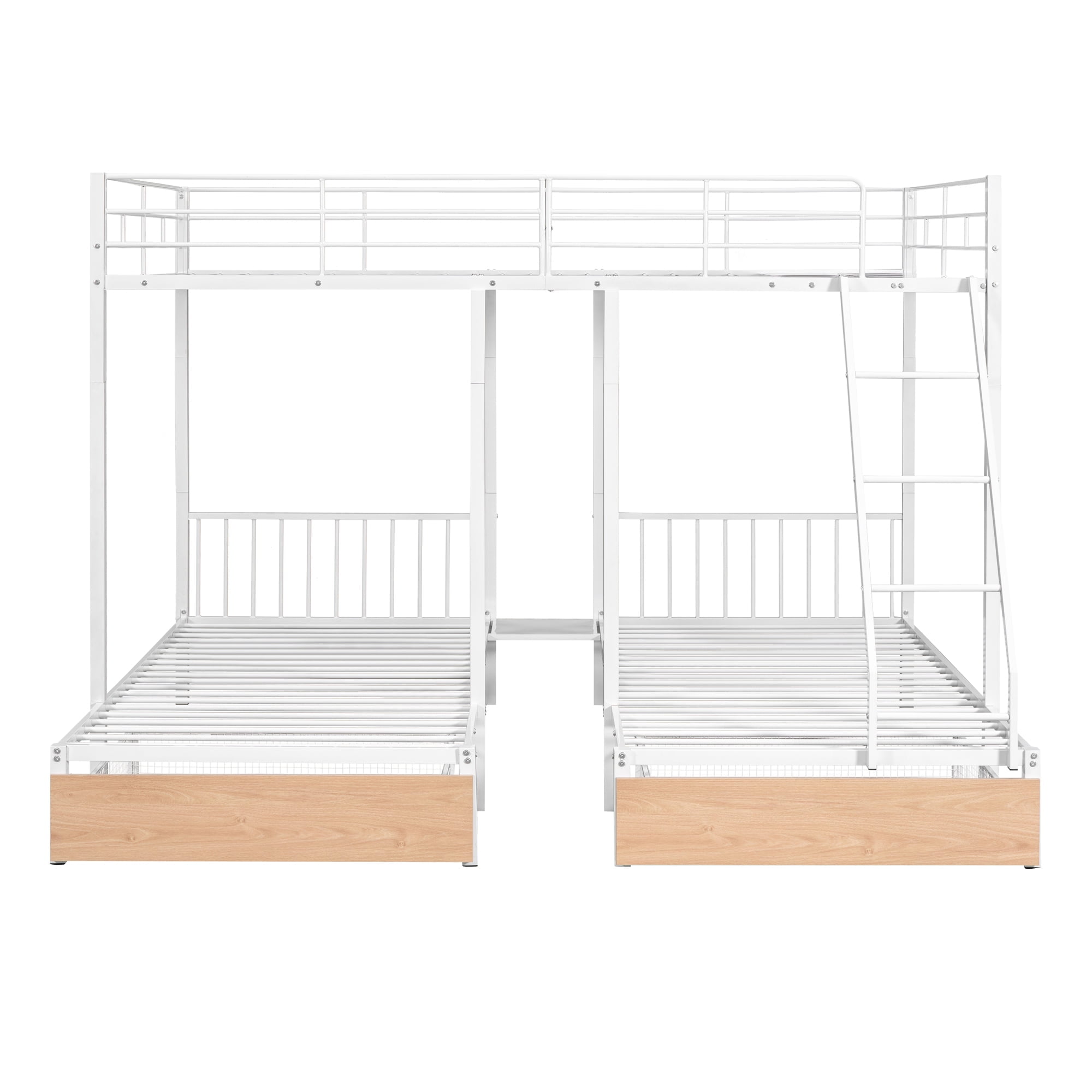 Aukfa Full over Twin over Twin Bunk Bed for 3, Metal Triple Bunk Bed with Storage Drawers for Kids Teens, White