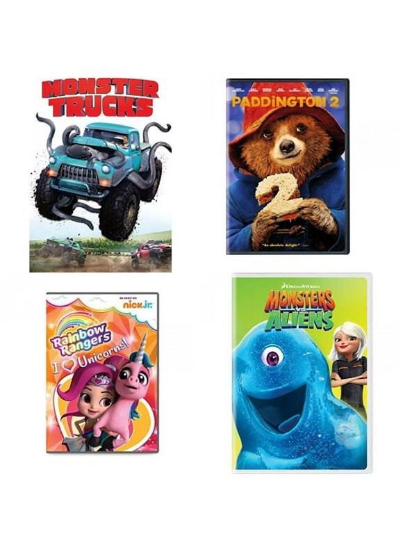 Children's 4 Pack DVD Bundle: Monster Trucks, Paddington 2, Rainbow Rangers: I Heart Unicorns, Monsters vs. Aliens