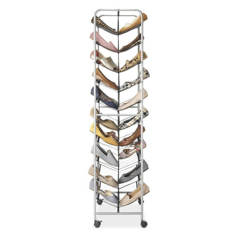 Mainstays 10 Tier 60 Pair Metal and Mesh Rolling Shoe Rack