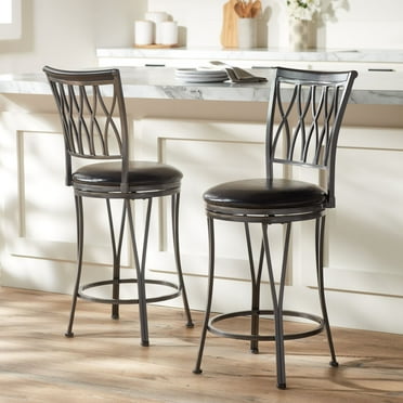 Elm Lane Dominick Black Metal Swivel Bar Stools Set of 2 24 1/2" High Traditional Round Upholstered Cushion with Backrest Footrest for Kitchen Counter