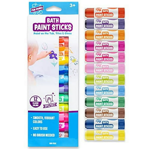 Tub Works Bath Paint Sticks Bath Toy, 12 Count Nontoxic Washable Bathtub Paint for Kids & Toddlers