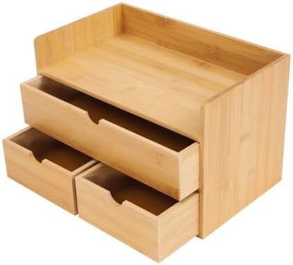 Desk Organizer Bamboo Tabletop Storage Organization Box For Office Home Supplies Small Desktop Simple Design Fit Vanity Mini Raw Wood Color Drawer Craft Cosmetic Letter Mail Sorter