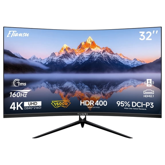 ETiansu 32" Curved 4K UHD Gaming Monitor, 160Hz 1ms Computer Monitor, HDMI 2.1, FreeSync Premium, HDR400, VA Panel, VESA Mount, for PC, PS5, Xbox ,Office