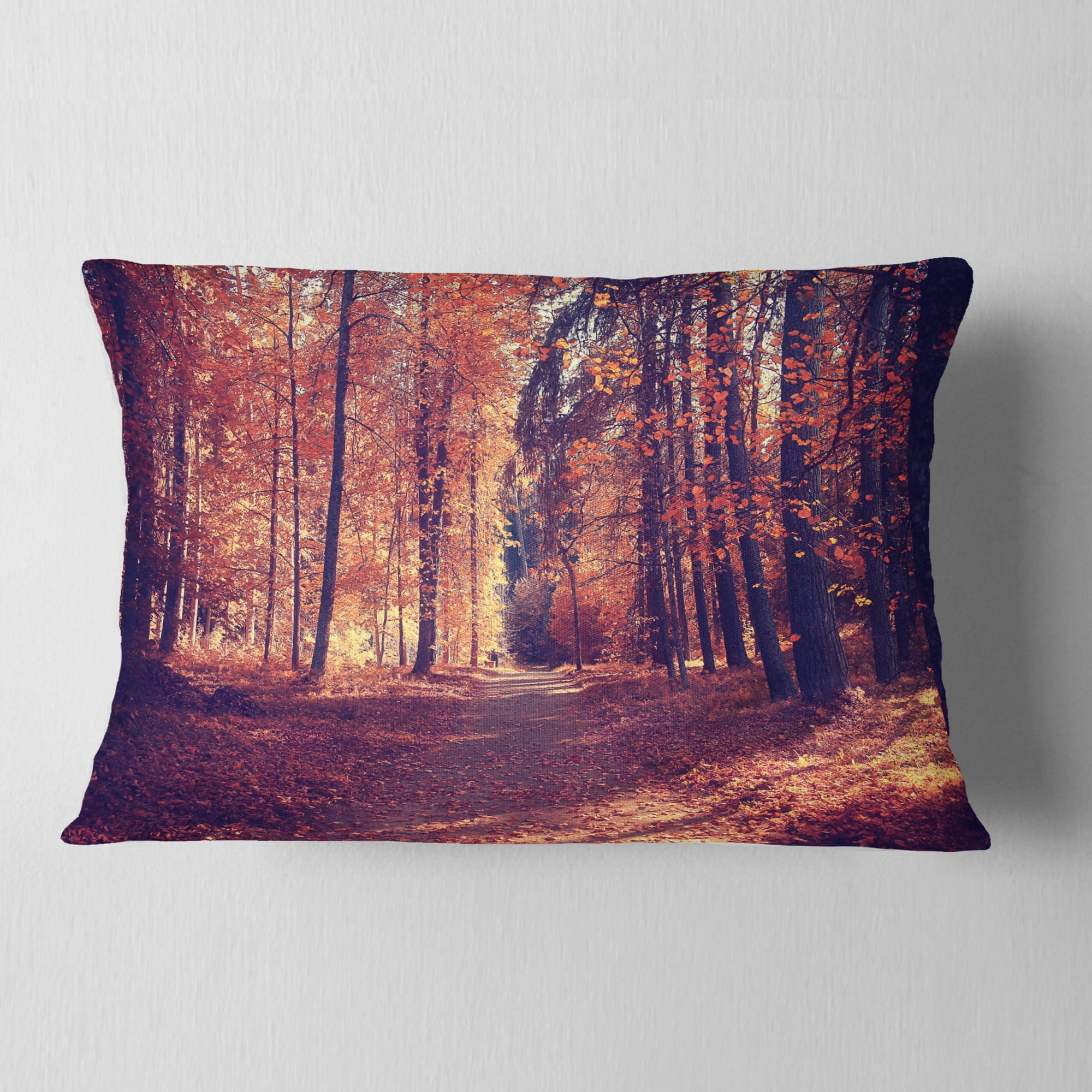 Designart Thick Woods in Colorful Fall Forest - Modern Forest Throw Pillow - 12x20