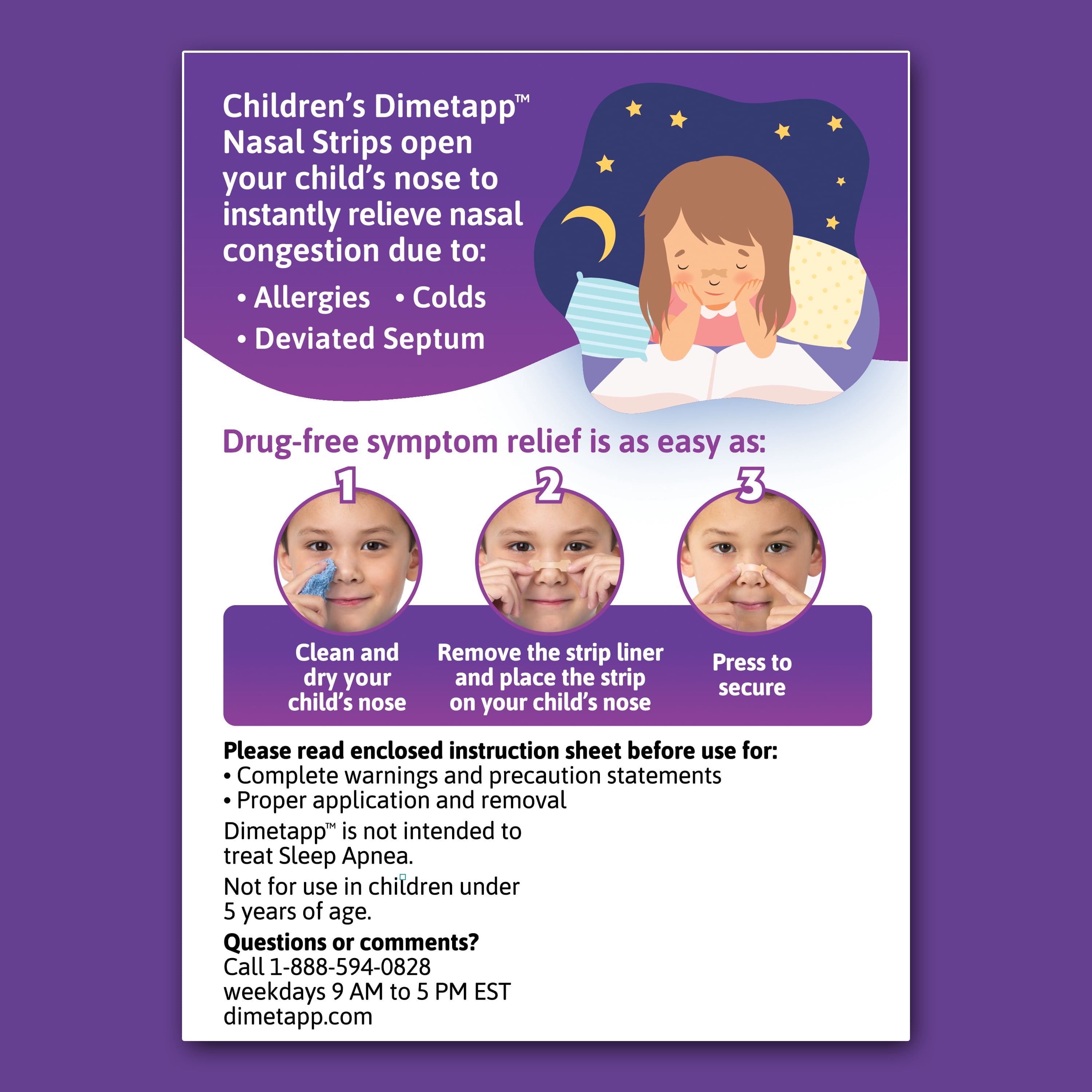 (3 pack) Children’s Dimetapp Stuffy Nose Strips, Instant Nasal Congestion Relief, 12 Strips