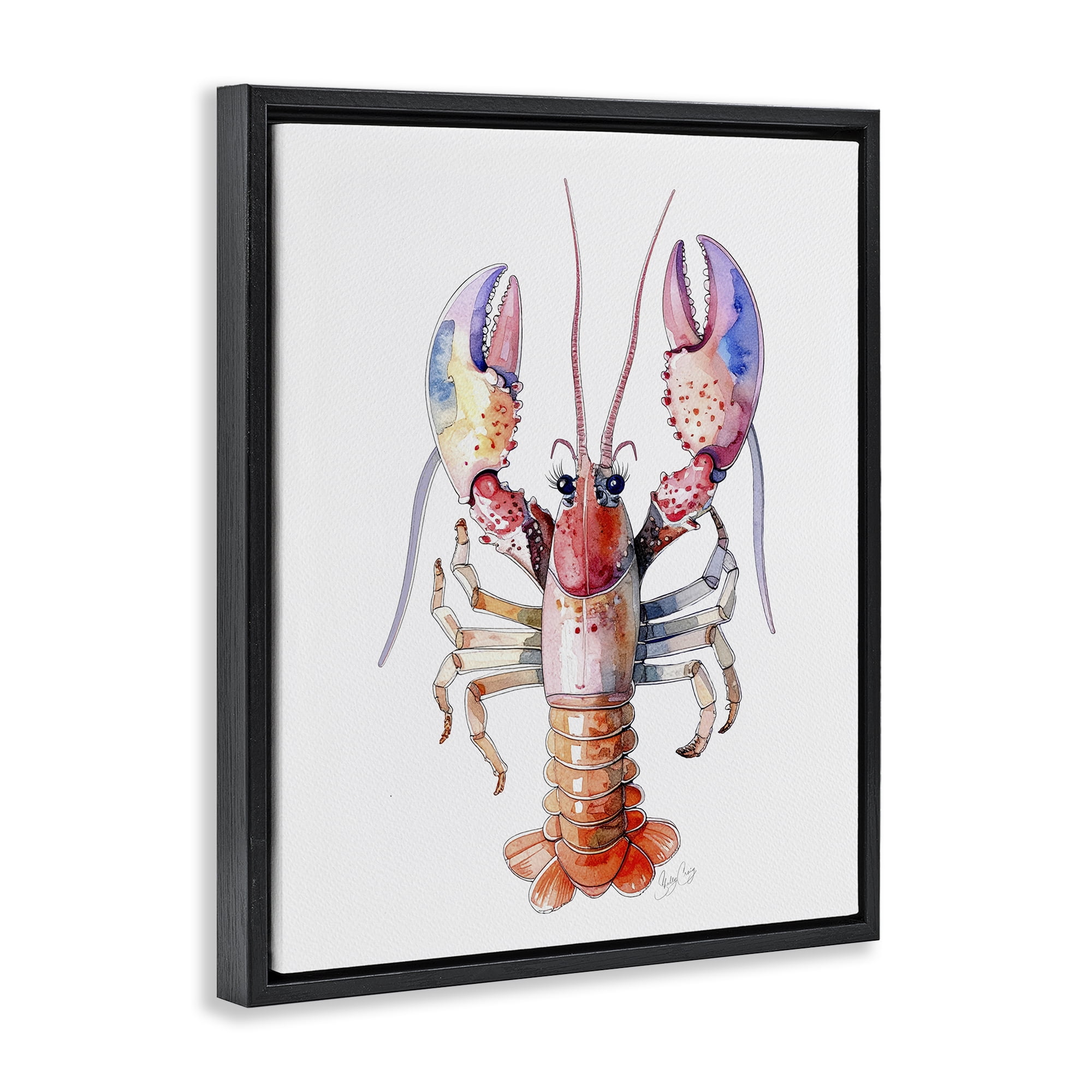Stupell Industries Coral Claw Lobster Black Framed Floater Canvas Wall Art, design by Shelly Craig