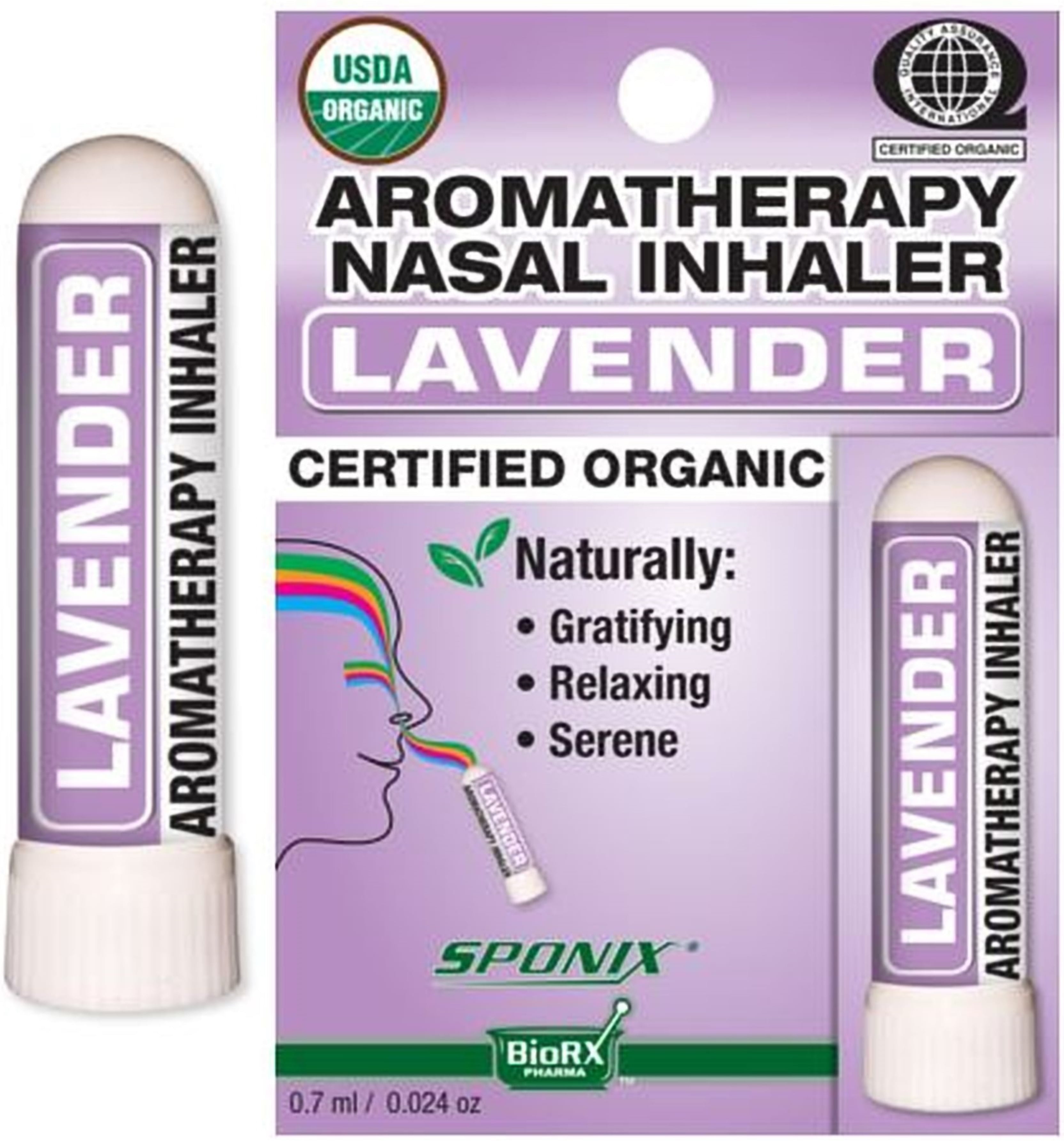 Nasal Inhaler Aromatherapy Lavender - USDA Certified Oraganic - Made with 100% Pure - Therapeutic Grade Organic Essential Oils 0.7 mL by Sponix Made in USA