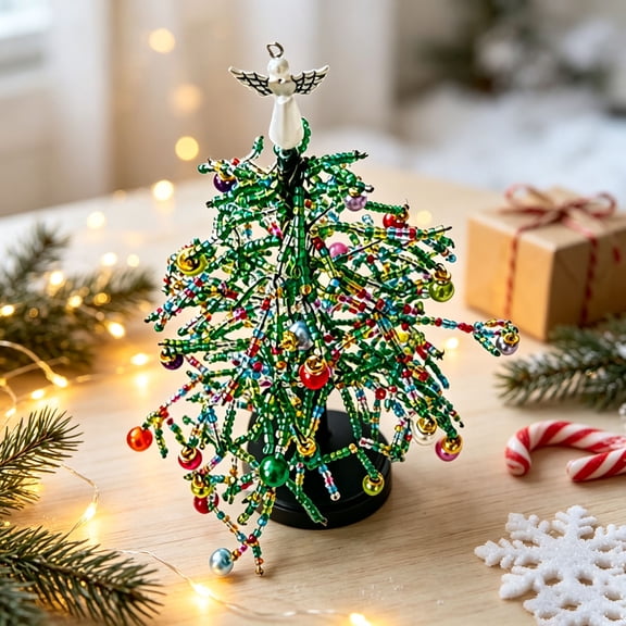 DIY Beaded Christmas Tree Kit Mini 3D, Style Lighted Tabletop Decor, Handmade Beaded Tree with Colorful Beads Metal Frame, Holiday Craft Set for Adults and Kids Decor