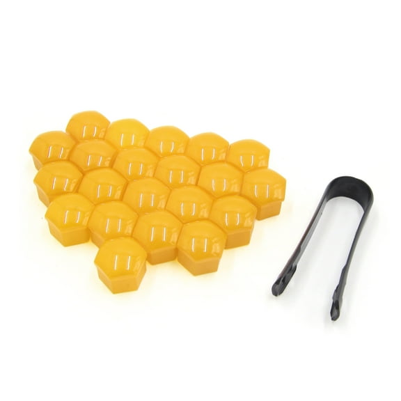 Unique Bargains 20pcs 21mm Yellow Plastic Wheel Lug Nut Bolt Cover Cap with Removal Tool for Car