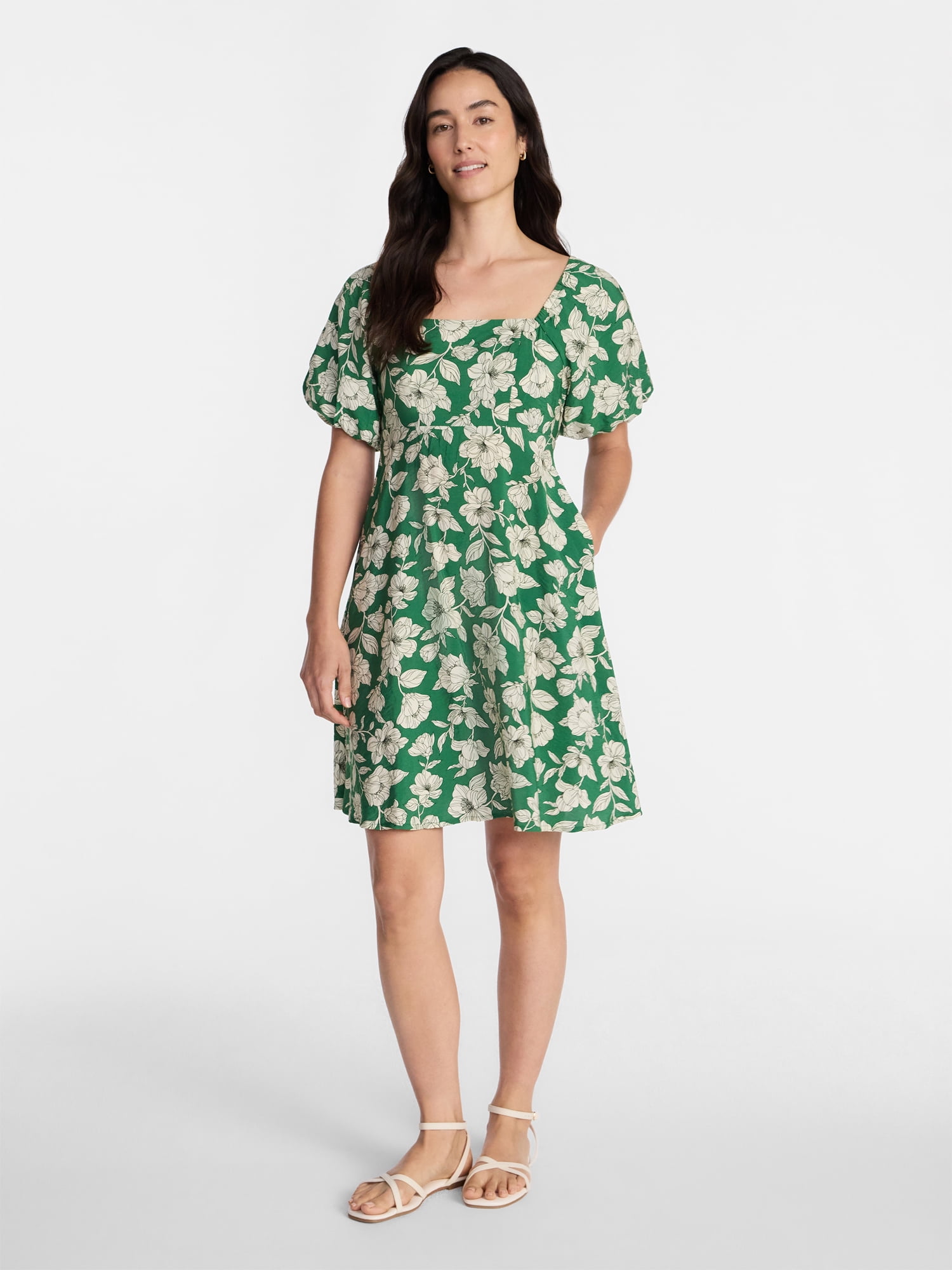 Time and Tru Women's Mini Dress with Puff Sleeves, Sizes XS-XXXL