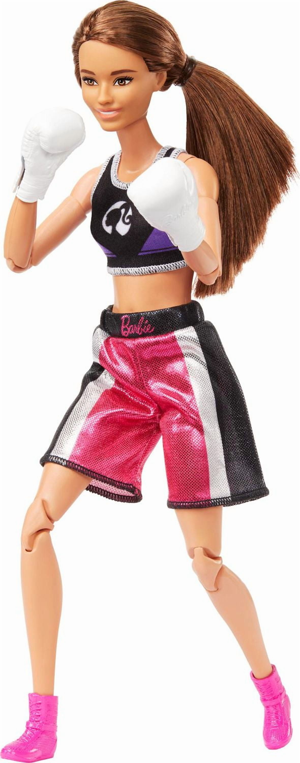 Barbie Made to Move Boxer Doll & Accessories, Brunette Doll Wearing Uniform with Boxing Gloves