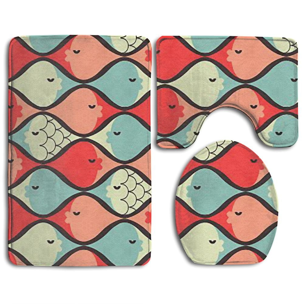 GOHAO Unique Ripple Fish Scale 3 Piece Bathroom Rugs Set Bath Rug