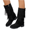 thumbnail image 3 of Willtoo Flat Boots With Fringe For Women,Mid Calf Boots For Women Low Heel,Suede Ankle Boots Black, 3 of 6