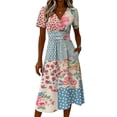 thumbnail image 5 of Minjewel Women's Floral Shift Dress with Print V-Neck - Short Sleeve Summer Dress, Loose Flowy Beach Party Outfit, Comfy Vacation Mini Dress,Multicolor,S, 5 of 6