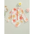 thumbnail image 2 of Bagilaanoe Toddler Baby Girls Long Sleeve One-Piece Swimsuit 1-5 Years Flower Print Zipper Rash Guard Bathing Suit, 2 of 9