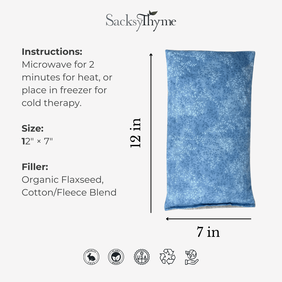 Sacksy Thyme Unscented Flaxseed Filler Heating Pad for Stress Relief and Therapy, Blue