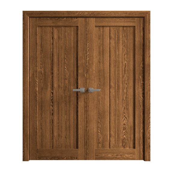 Interior Solid French Double Doors 36 x 80 inches | Ego 5006 Cognac Oak | Wood Interior Solid Panel Frame | Closet Bedroom Modern Doors