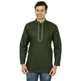 thumbnail image 1 of Chemise de Mode Indienne pour Hommes Kurta Courte Brodée en Coton (Vert, TG), 1 of 5