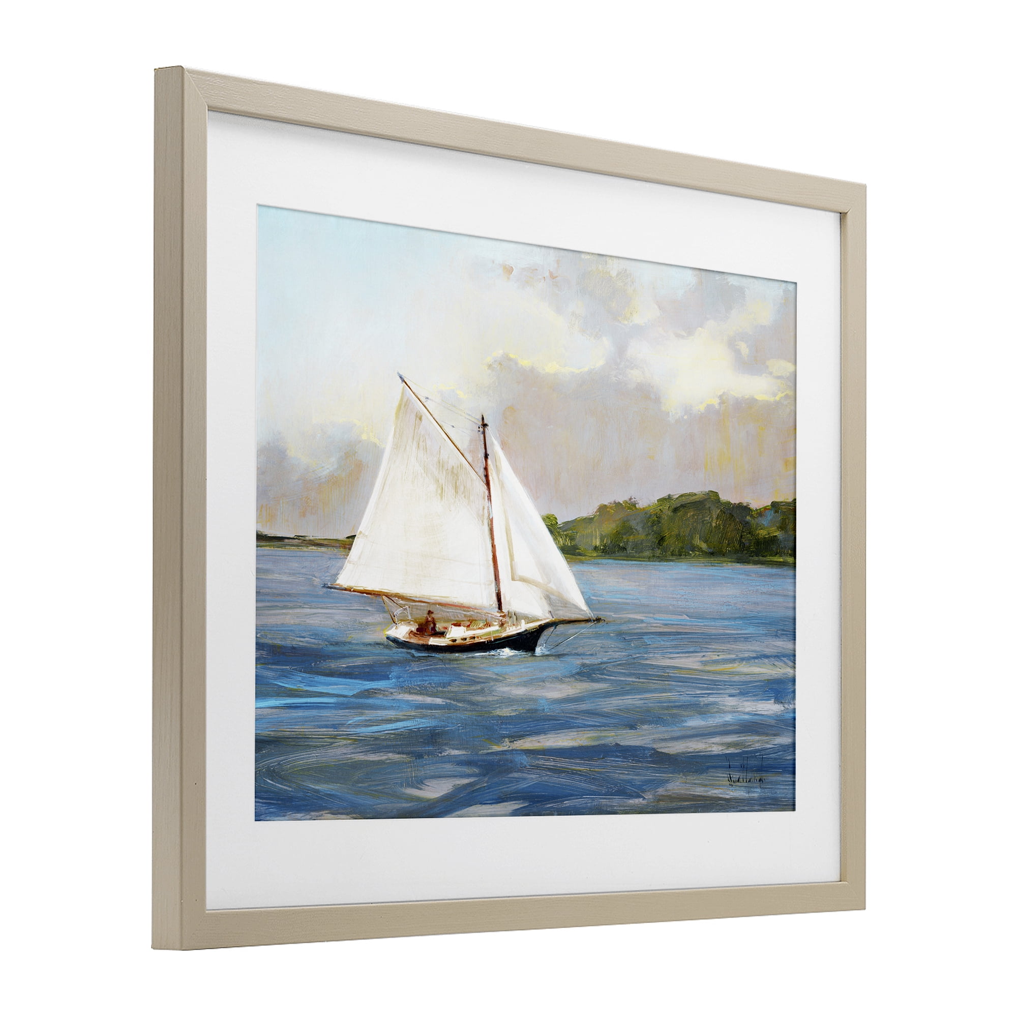 Stupell Industries White Sailboat on Calm Blue Sea Birch Framed Print Under Glass, design by Katie Swatland