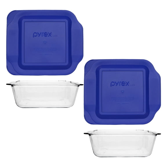Pyrex 222-D 2.5qt Deep Glass Baking Dish and 222-PC Blue Lid (2-Pack)