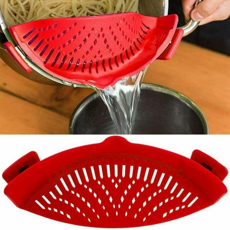 

SHZICMY Red Clip on Pasta Strainer Silicone Food Strainer for Pots Bowl Kitchen Strainer