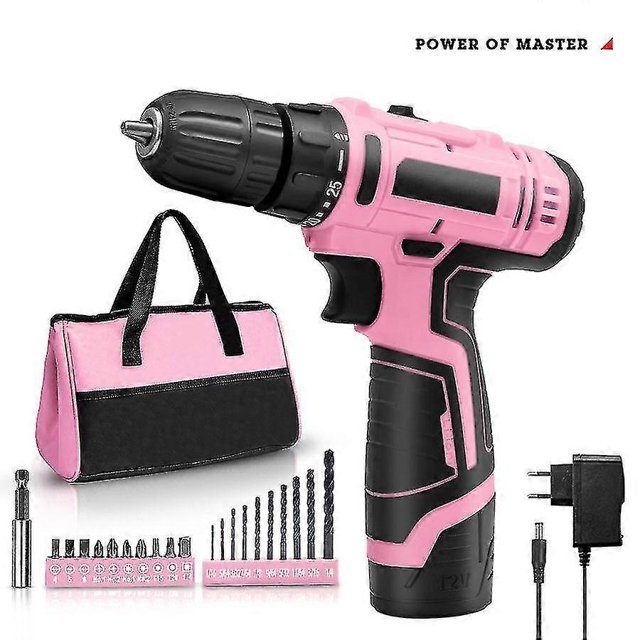 Pink Power Pink Drill Set For Women 20v Cordless Drill Driver Tool Kit For Women Li-ion Electric Drill, Power Drill Set With Tool Bag, Battery, Charge