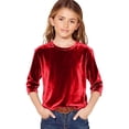 thumbnail image 1 of AWZXDE T-Shirt en Velours pour Filles à Manches 3/4, Doux, Col Rond, Hauts Décontractés pour Filles, T-Shirt de Base Confortable 3-14 Ans, 1 of 4