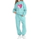 thumbnail image 5 of Conjunto de sudadera con capucha de manga larga para niños con estampado en forma de corazón y pantalones deportivos con lazo en las piernas, conjunto deportivo informal de dos piezas para niños, poli, 5 of 5
