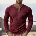 thumbnail image 5 of UDAUDU Mens Linen Shirts Long Sleeve Summer Fall Vintage V Neck T Shirts Men Frayed Raw Edges Beach Vacation Tassel Tops Wine XL, 5 of 5