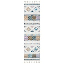 SAFAVIEH Moroccan Fringe David Southwestern Shag Runner Rug, Ivory/Navy, 2'2" x 8'