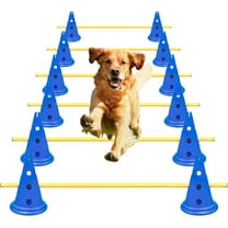 Dog Agility Hurdle Cone Set Dog Agility Course Backyard Set Include 12 Agility Cones 6 Agility Rods Agility Training Equipment Height Adjustable Obstacle with Storage Bag Blue