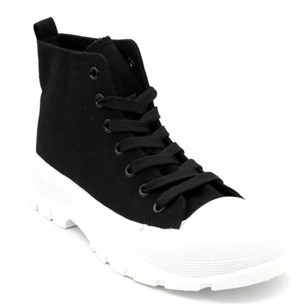 Women High Top Canvas Sneakers Soild Stylish Shoes Platform Heels Black