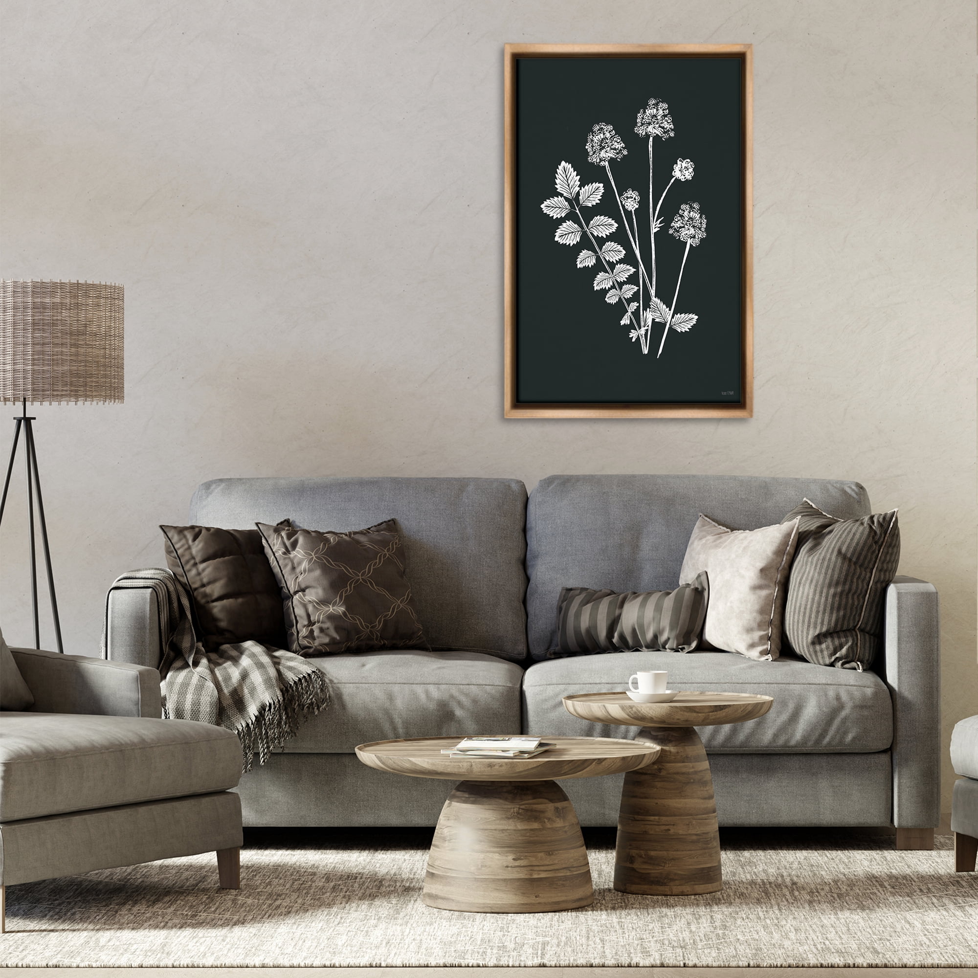Stupell Industries Herb Bunches Impression Botanical & Floral Painting Brown Floater Framed Art Print Wall Art, 21 x 31
