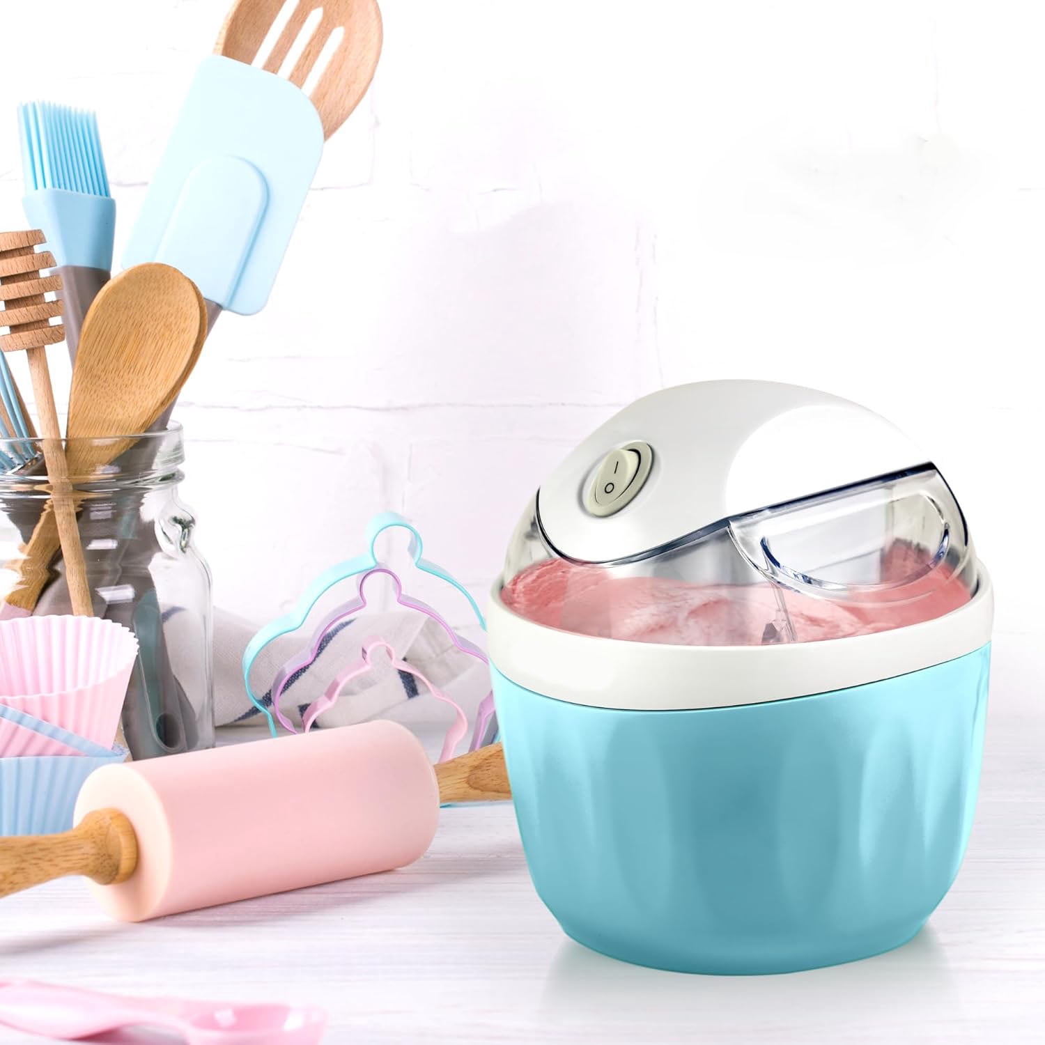 Kitchen Ice Cream Maker, Mini Ice cream Maker, One-Touch Control for Family, DIY Control for Homemade and Everyday Kitchen Use(A)