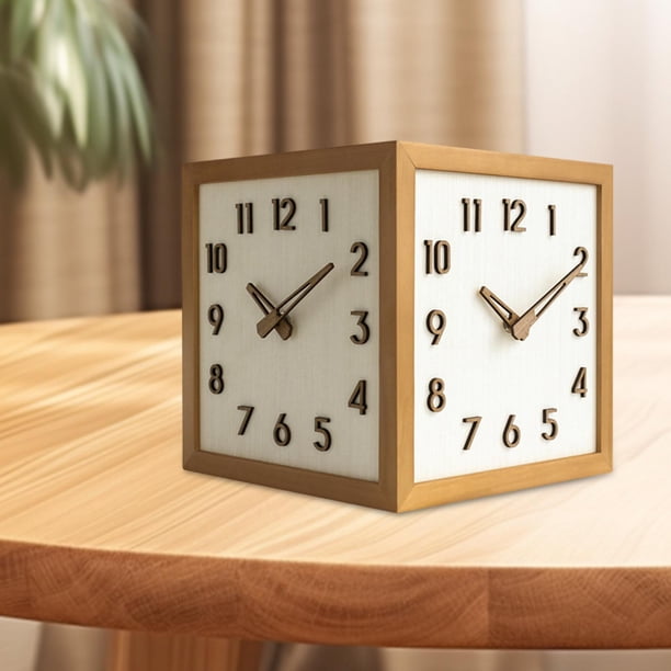 Reloj de pared de esquina de doble , silencioso, sin perforaciones, decorativo, de madera maciza, 23 x 23 cm, para paredes angulares, creativo y Marco marrón