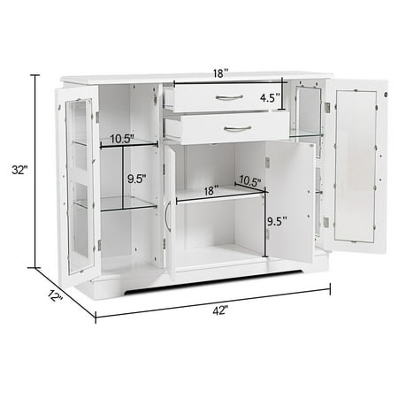 Buffet Storage Cabinet Console Cupboard W Glass Door Drawers Kitchen Dining Room