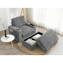 MAYEERTY 42" Oversized Faux Rabbit Fur Chaise Lounge Sofa Bed with Storage & Cupholders, 4 Colors