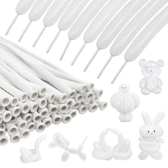 Globos retorcidos KUULBELA 260 de látex blanco, 100 unidades